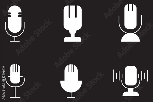 Microphone vector icon set professional studio mic broadcast podcast recording audio equipment design