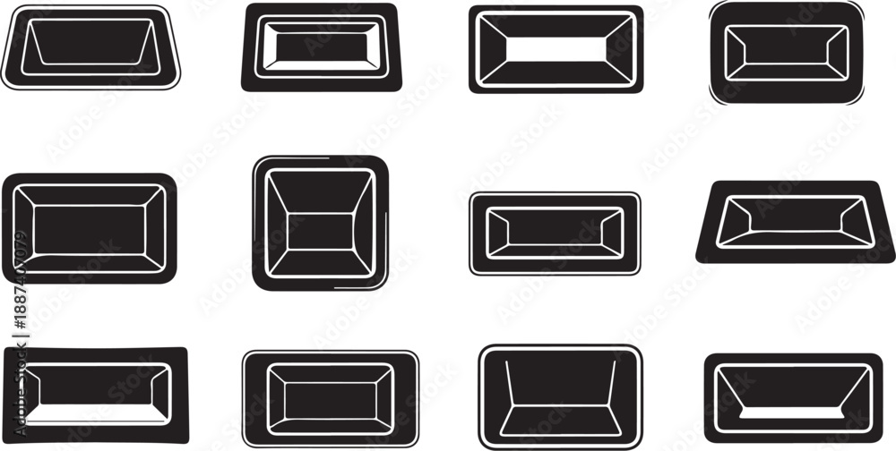Obraz premium Collection of black and white rectangular icon buttons set