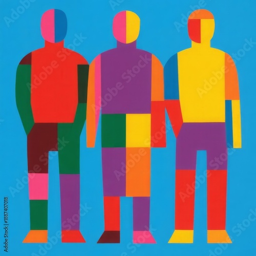 Color Block Figures Human figures rendered in flat bold blocks o