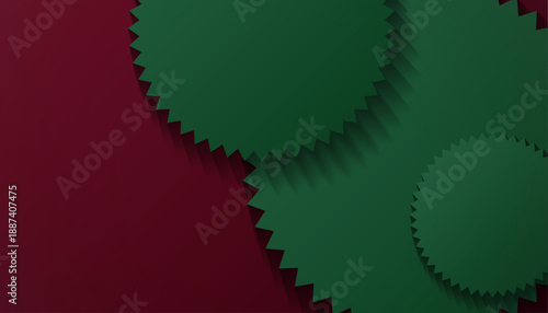 Green Gear Wheels on Red Background.