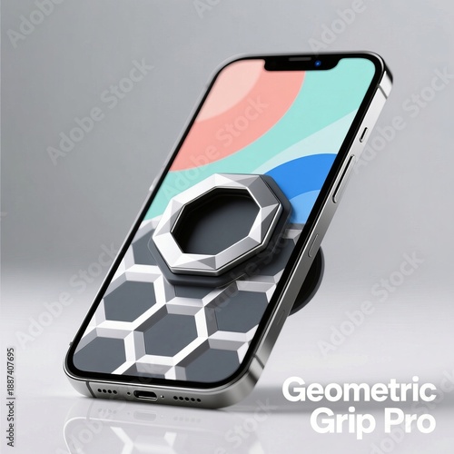 Geometric Patterned Phone Grip Mockup on Smartphone Modern and f