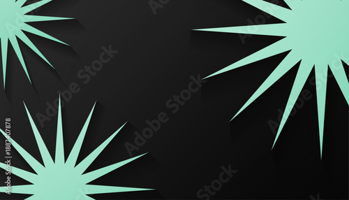 Abstract Mint Green Starbursts on Black Background.