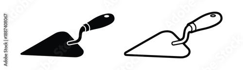 Trowel icon set, Black and white construction tool illustration, outline construction tool