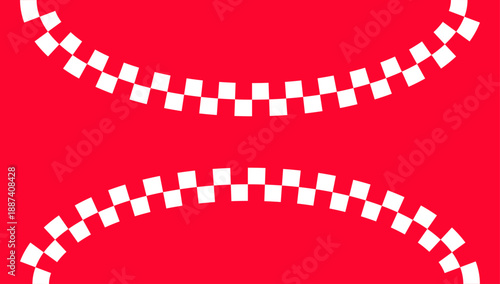 Red Background with White Checkered Border Arcs.