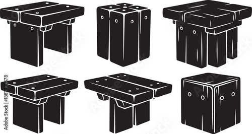 Black and white isometric cube designs with various angles