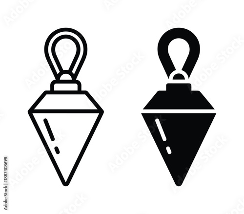 Two Plumb bob outline and filled vector icons, construction tool icons, surveying equipment graphic symbol