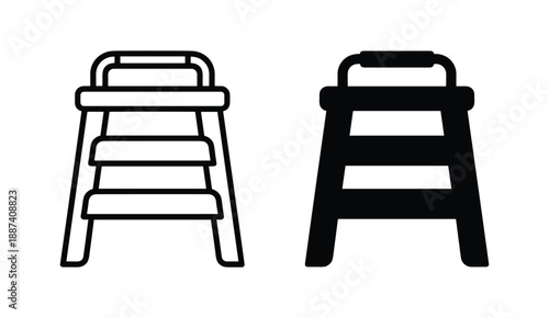 Two styles step ladders vector illustration, one outline and one solid style.