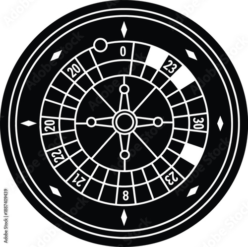 Casino roulette wheel illustration with numbered slots gambling luck game concept vector design