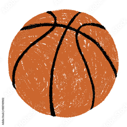 Hand drawn chalk style basketball ball with rough texture, scribble lines and grunge shading, scrapbook playful naive doodle vector illustration isolated on white background.