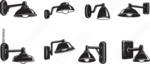 Various Black Wall Mounted Adjustable Light Fixtures Illustration Set
