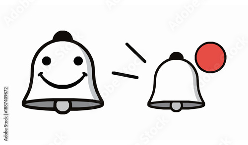 Cute Cartoon Bell Icon Set Vector with Ringing Motion and Notification Badge