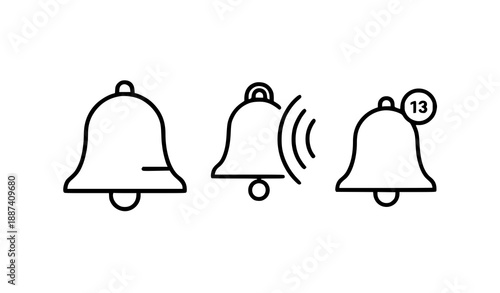 Message Bell Icon Set Vector Illustration with Notification Badge for UI Design