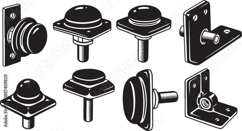 Collection of various door handles and knobs illustrated