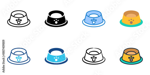 Pet bowl icons set multiple style collection. Editable stroke 
