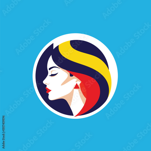Stylized graphic illustration of a woman's serene profile with vibrant hair and modern aesthetic design