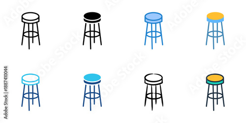 Bar stool icons set multiple style collection. Editable stroke 
