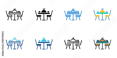 Dining table icons set multiple style collection. Editable stroke 
