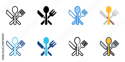 Cutlery icons set multiple style collection. Editable stroke 
