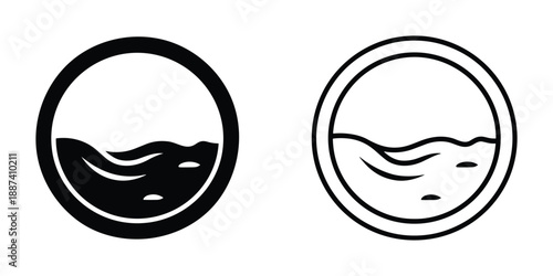 Washing machine drum icon set, laundry circle with water level in two different styles, perfect for laundry service.