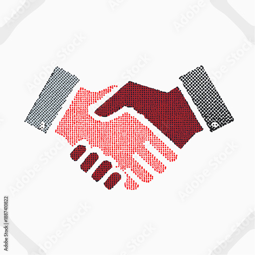 Business handshake halftone art collage element. Partnership concept, successful agreement, closing deal, securing contract.