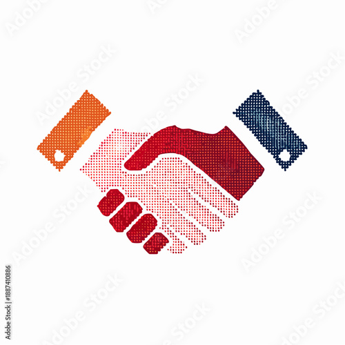 Business handshake halftone art collage element. Partnership concept, successful agreement, closing deal, securing contract.