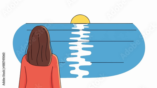 Person observing a sunset reflected on tranquil blue water