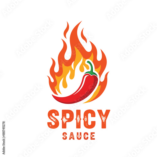 Illustrative graphic of a fiery red chili pepper, symbolizing intense heat for spicy food and sauce branding.