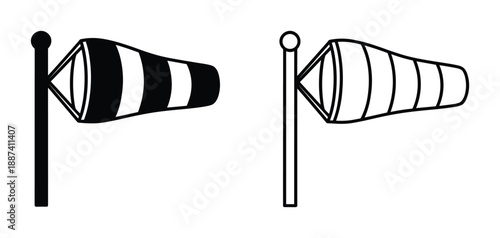Windsock illustration showing wind direction in line art and filled styles.
