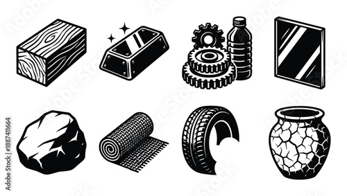Wood ingot gears bottle mirror rock fabric tire vase black and white icons