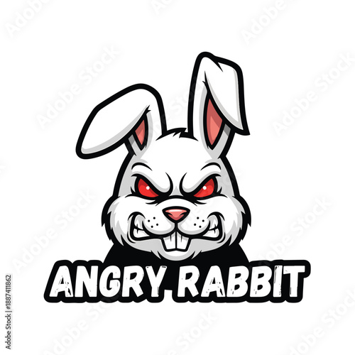 Furious White Rabbit Head Illustration with Aggressive Expression for Gaming Mascot
