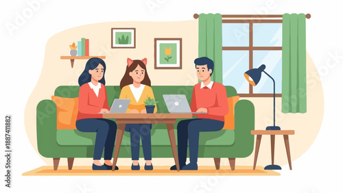 People working on laptops while sitting on a couch