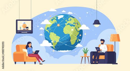 People work remotely connected globally through digital networks