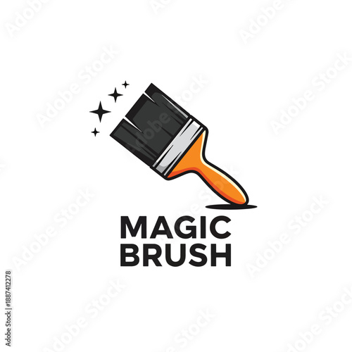 Graphic vector illustration of a magic paint brush with sparkles, symbolizing creativity.