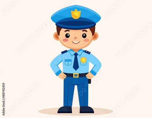A cartoon police officer in a blue uniform