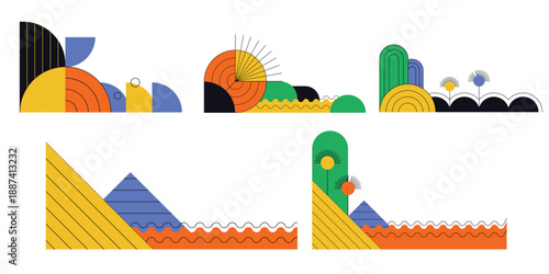 Set of abstract geometric frame corner for mathematic, science illustration. Vector isolated.