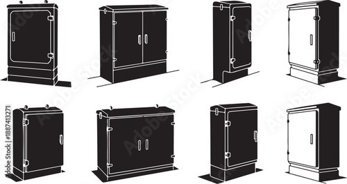 Detailed 3D renderings of various safe box designs showcased