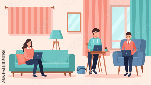 People working on laptops in a cozy home environment