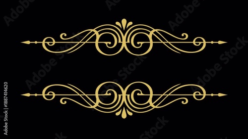 Elegant Golden Flourish Border Design on Black Background.