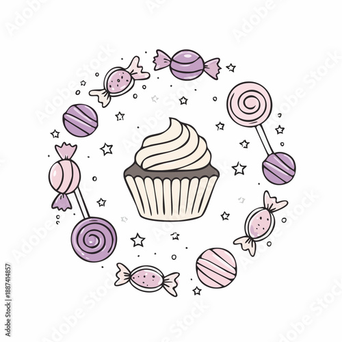 Sweet candies doodle set vector illustration isolated on white background.