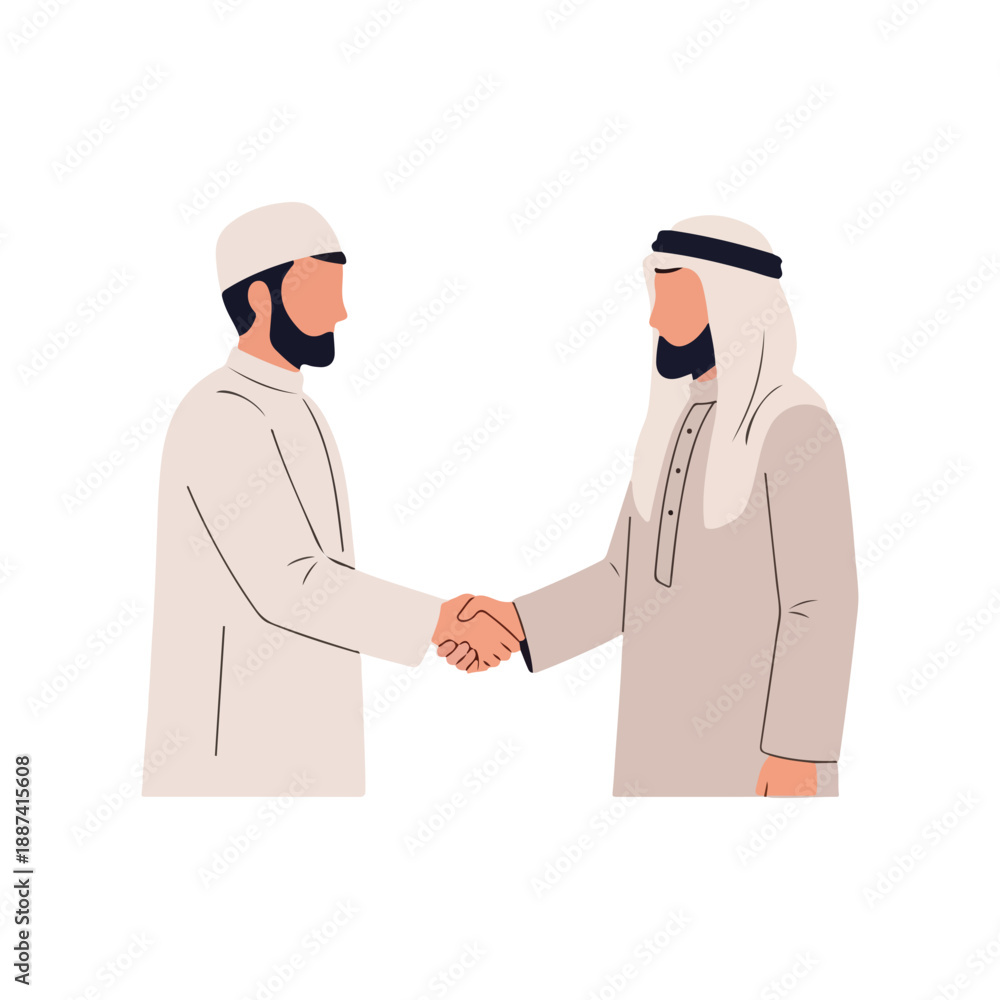Fototapeta premium Muslim Men Handshake Greeting Illustration Eid Mubarak