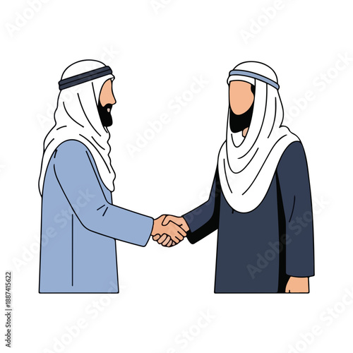 Two Arab Businessmen Handshake Agreement Flat Vector Illustration