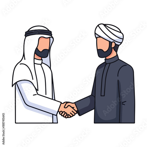 Middle Eastern business men shaking hands agreement vector