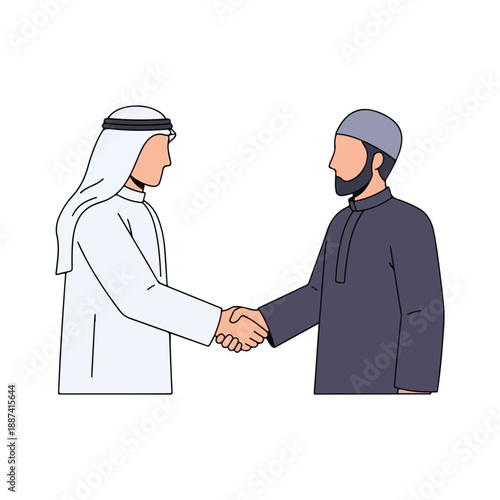 Muslim Men Handshake Greeting Partnership Vector Illustration