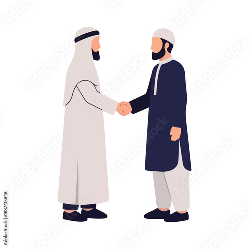 Muslim Men Handshake Greeting Traditional Culture