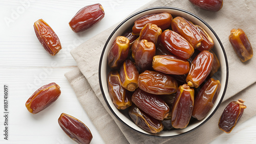 dates in a bowl on a table with cloth