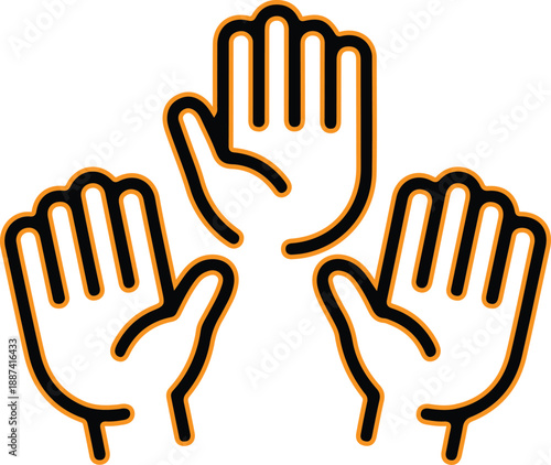 Three hands raised vector illustration symbol