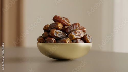 gold bowl filled with dates on table