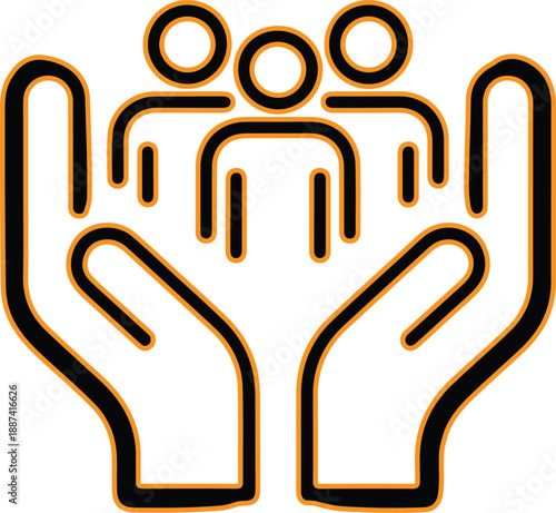Hands holding family group icon design