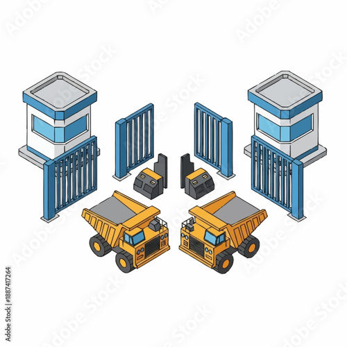 Isometric Industrial Construction Site Elements Set.