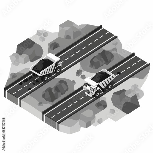 Isometric Trucks on Highway Roads Illustration.